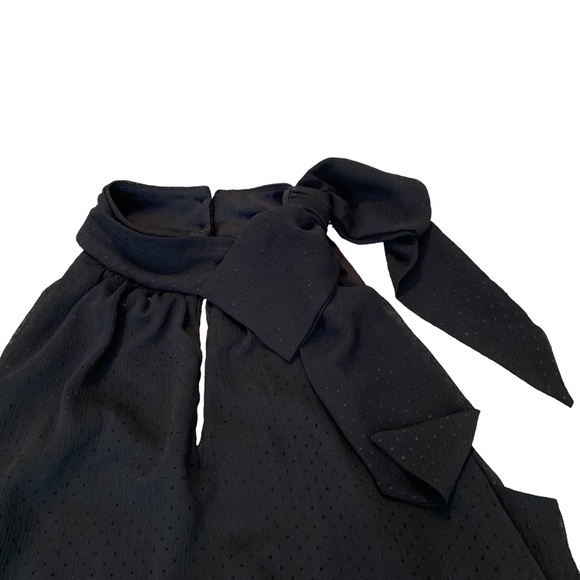 White House Black Market Black Textured Polka Dot Bow Halter Top, Size Medium - Picture 3 of 12